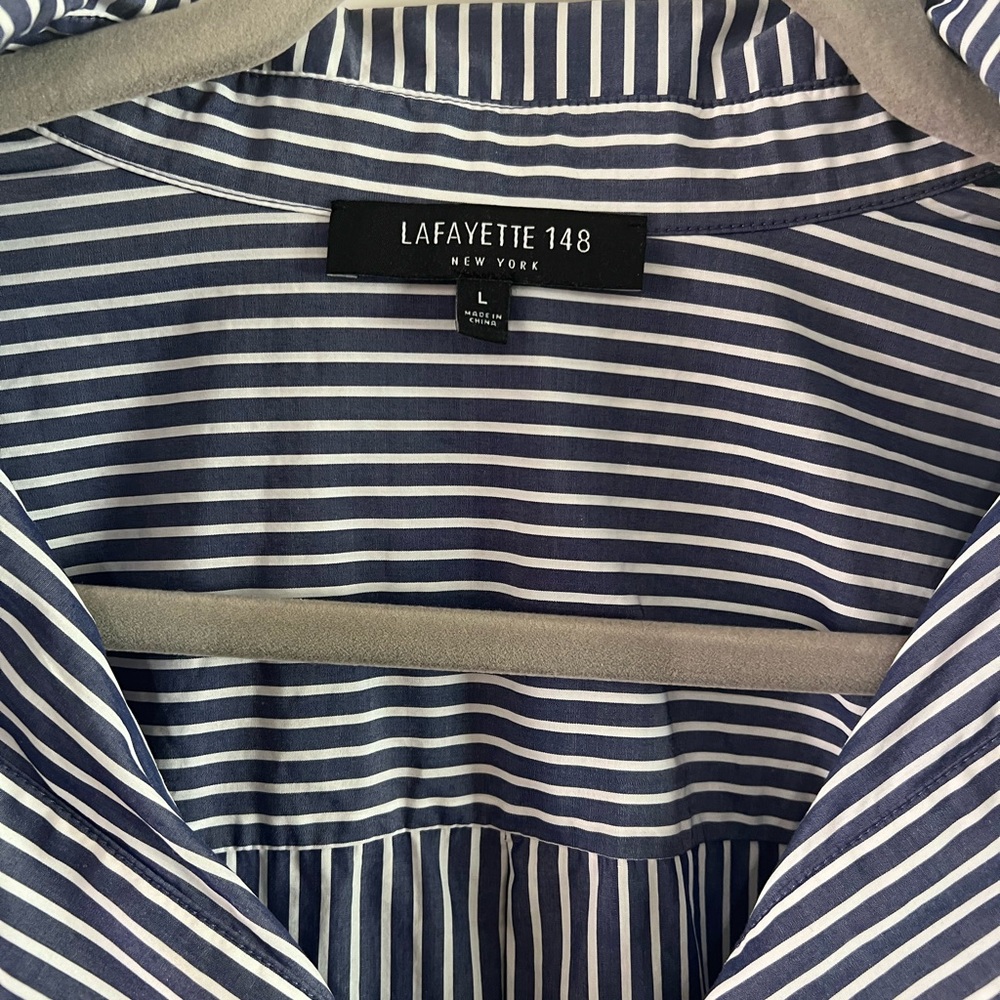 Lafayette 148 Blue and White stripe blouse